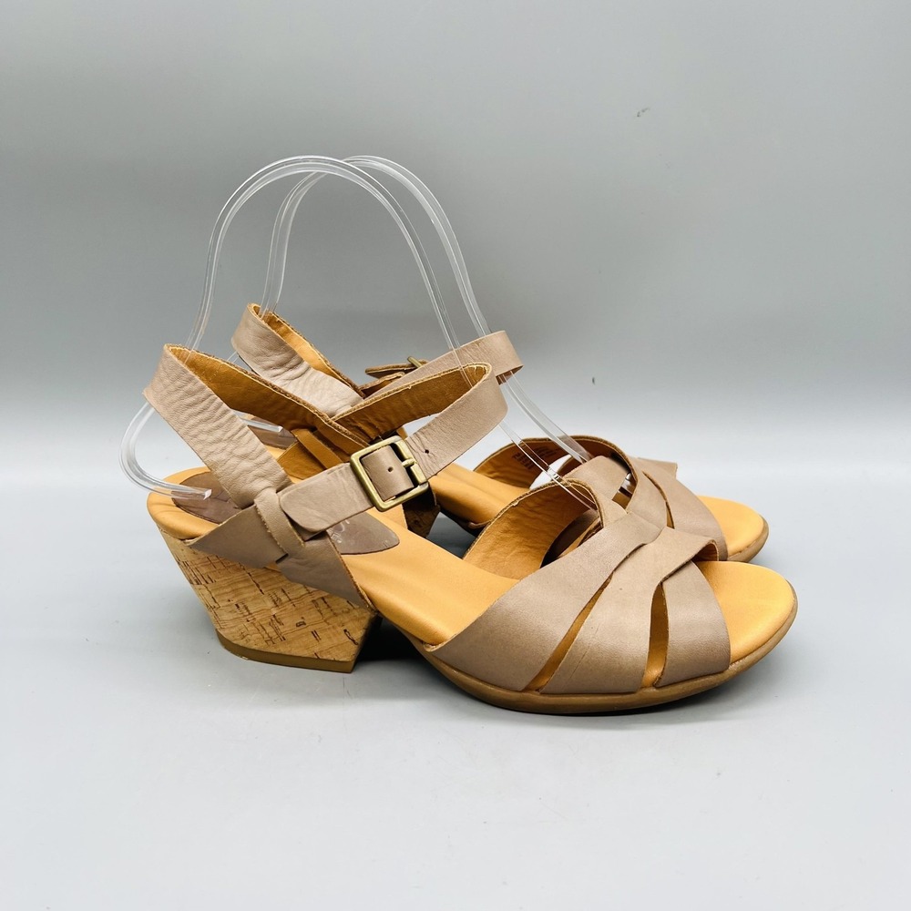 Korks Sandals Womens 7 Tan Leather Slingback Wedge Cork Heel Comfort Shoes